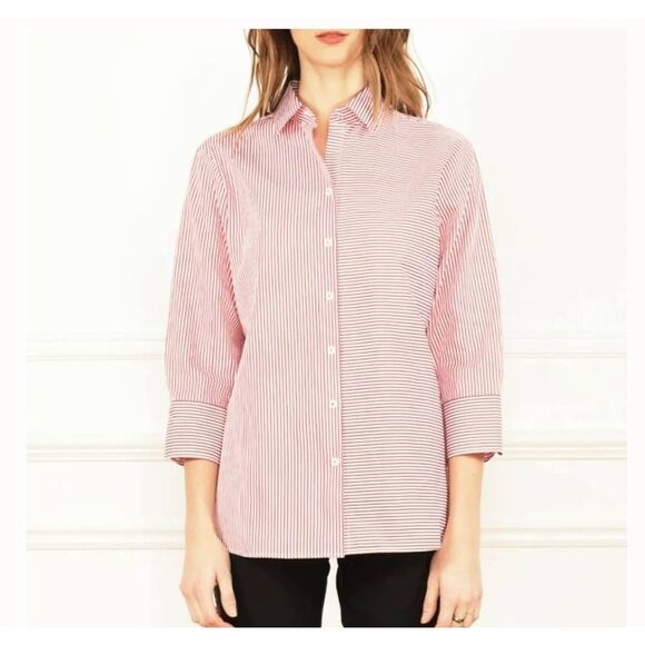 Hinson Wu Margot Shirt in orange&white striped sz Small - Picture 1 of 5